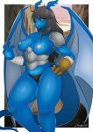  absurd_res anthro areola breasts claws clothed clothing dragon female finger_claws fingers hair hi_res horn looking_at_viewer mythological_creature mythological_scalie mythology osada scalie smile solo tail thick_thighs underwear wings 