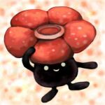  arm_up closed_mouth english_commentary flower full_body looking_at_viewer no_humans pokemon pokemon_(creature) rafflesia_(flower) red_flower sailorclef smile solid_circle_eyes solo spots vileplume white_eyes 