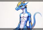  abs anthro biceps biped blue_eyes dragon featureless_crotch h56_(hikkoro) horn lizard lizardman male muscular muscular_anthro muscular_male nude open_mouth pecs reptile scales scalie simple_background solo tongue white_background 