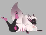  anthro big_breasts breasts canid canine duo face_in_breasts female fox foxgumie grey_background hi_res machine male mammal pink_eyes protogen protogen_visor simple_background tail 