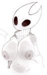  2023 2_horns areola arthropod belly big_breasts black_eyes blush breasts digital_media_(artwork) eyebrows female hi_res hollow_knight horn hornet_(hollow_knight) huge_breasts monochrome navel neiliousdyson nipples simple_background solo team_cherry thick_thighs white_background 