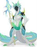  2_penises 4_fingers abs absurd_res animal_genitalia animal_penis anthro arm_spikes beak belly black_face blue_body bodily_fluids claws colored detailed digitigrade dragon dripping elbow_spikes fingers flaming_weapon genital_fluids genitals green_claws green_horn green_penis hand_on_hip hemipenes hi_res holding_object holding_weapon horn knot laobai long_tail magic_weapon male melee_weapon multi_genitalia multi_penis muscular muscular_anthro penis pinup polearm pose precum precum_drip precum_string shaded shoulder_spikes simple_background solo spear spikes spikes_(anatomy) standing starry tail thick_tail weapon white_belly 