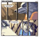  anthro canid canine canis clothed clothing comic daughter_(lore) dialogue digital_media_(artwork) duo english_text father_(lore) father_and_child_(lore) father_and_daughter_(lore) female fur hi_res illumination_entertainment jimmy_crystal male mammal parent_(lore) parent_and_child_(lore) parent_and_daughter_(lore) porsha_crystal prison prison_cell prison_uniform prisoner sad shirt simple_background sing_(movie) sir_paulus sitting speech_bubble teeth text topwear wolf yellow_eyes 