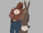  anthro clothed clothing duo echo_(series) echo_project felipe_(the_smoke_room) gulonine hi_res lagomorph leporid lewdnopann looking_at_another male male/male mammal muscular muscular_anthro muscular_male mustelid musteline open_clothing open_shirt open_topwear overalls partially_clothed paul_(the_smoke_room) rabbit shirt standing the_smoke_room topwear underwear undressing wolverine 