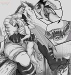 3_toes anthro city claws cuddling destruction dragon duo embrace fangs feet hi_res hug kurtcbrox kurtcbrox_(character) macro male micro muscular open_mouth paws scalie sitting soles stomping teeth toes tongue vore 