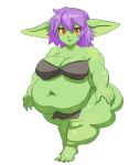  bandeau baqua7 belly big_belly big_breasts big_ears bottomwear breasts clothing digital_media_(artwork) fat_arms fat_legs female goblin green_body green_skin hair hi_res huge_thighs humanoid humanoid_pointy_ears loincloth navel not_furry overweight overweight_female overweight_humanoid purple_hair red_eyes solo thick_calves thick_thighs topwear yellow_sclera 