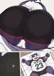  2024 alp_(tas) anthro bear bed belly big_belly big_butt bulge butt clothing comic duo eyes_closed furniture giant_panda hat headgear headwear hi_res human kemono lifewonders macro male mammal open_mouth overweight overweight_male pillow protagonist_(tas) purple_body size_difference smile tokyo_afterschool_summoners usikuma6 white_body 