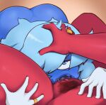  2023 5_fingers blue_body blue_hair blush butt cartoon_network clitoris cunnilingus cyclops duo female female/female fingers genitals hair hand_on_head hi_res humanoid lurkin not_furry nude oral pubes pussy red_body ring ruby_(steven_universe) sapphire_(steven_universe) sex simple_background steven_universe vaginal 