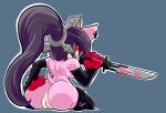  absurd_res anthro anus armwear black_hair butt clothing ear_piercing elbow_gloves eulipotyphlan fan_character female genitals gloves hair hand_on_butt handwear hedgehog hi_res holding_object holding_weapon incognito_fox legwear looking_at_viewer looking_back mammal melee_weapon piercing ponytail purple_body purple_hair pussy red_eyes sega simple_background solo sonic_the_hedgehog_(series) sword thigh_highs weapon 