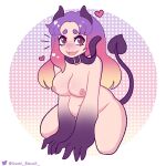  &lt;3 belly belt bent_over big_breasts big_butt big_hands breasts butt choker clothing female hair hi_res horn humanoid itzer jewelry kneeling navel necklace nipples not_furry open_mouth pupils raised_tail seaweed_toast sharp_teeth simple_background smile solo succubus tail teeth thigh_highswide_hips 