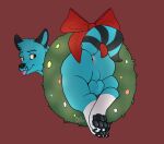  anthro anus backsack balls blep boldbeaux bow_ribbon butt canid canine fox genitals male mammal markings pawpads paws perineum socksthefox_(character) solo striped_markings striped_tail stripes stuck tail tail_markings tongue tongue_out wreath 