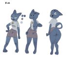  anthro blue_body bottomless butt cartoon_network clothed clothing domestic_cat felid feline felis female hi_res looking_at_viewer looking_back looking_back_at_viewer mammal mature_anthro mature_female nicole_watterson qupostuv35 simple_background smile smiling_at_viewer solo standing the_amazing_world_of_gumball 