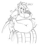  alcohol animal_humanoid barrel belly beverage big_belly big_breasts blush bodily_fluids breasts cakecatboy clothing dialogue dragon dragon_humanoid drooling drunk female food freya_(cowszers) hat headgear headwear hi_res hiccuping horn horned_humanoid huge_breasts humanoid monochrome navel obese obese_female obese_humanoid overweight overweight_female overweight_humanoid rumbling_stomach saliva signature simple_background smile solo sound_effects speech_bubble standing stuffing substance_intoxication text 