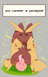  ambiguous_gender anthro bite biting_lip black_eyes black_sclera brown_body cunnilingus disabledfetus duo english_text exclamation_point female generation_1_pokemon generation_4_pokemon genitals hi_res lickitung long_ears lopunny lying nintendo nude on_back oral paralyzed pink_body pokemon pokemon_(species) pussy red_eyes sex text text_box thick_thighs tongue tongue_out vaginal 