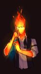 2015 5_fingers bow_tie caressing_face clothed clothing digital_drawing_(artwork) digital_media_(artwork) dress_shirt duo earless elemental_creature elemental_humanoid eyeless eyewear fingers fire fire_creature fire_humanoid first_person_view flaming_hair glasses_on_face grillby half-length_portrait hand_on_head heyneon hi_res human human_pov humanoid male mammal noseless open_clothing open_topwear open_vest portrait pov_hands pseudo_hair rolled_up_sleeves shirt simple_background solo_focus topwear undertale undertale_(series) untied_bow_tie vest