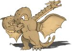  2018 2_tails 3_heads anthro biped brown_body brown_horn brown_skin brown_tail dabbing digital_media_(artwork) eyes_closed front_view full-length_portrait godzilla_(series) horn hydra kaiju king_ghidorah male male_anthro meme multi_head multi_tail open_mouth portrait red_eyes shadow sharp_teeth signature solo spread_wings standing tail tanaynanay teeth toho wings 