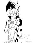 1997 anthro balls bassariscus black_and_white dennis_j_marfia ear_piercing ear_ring erection eyes_closed fur genital_piercing genitals glans_piercing glans_ring holding_cloth humanoid_genitalia humanoid_hands humanoid_penis male mammal markings monochrome navel nude pen_(artwork) penis penis_piercing piercing procyonid ring_(marking) ring_piercing ringed_tail simple_background solo spots spotted_markings striped_markings striped_tail stripes tail tail_markings traditional_media_(artwork) white_background