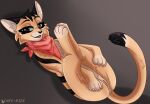 2024 anus artist_name bandanna bandanna_only bedroom_eyes big_eyes big_iris bird&#039;s-eye_view black_ears black_eyebrows black_eyes black_nose black_stripes blue_sclera chee-riee cheek_tuft chest_tuft claws countershade_face countershade_fur countershade_torso countershading dark_ears dark_nose dark_stripes digital_drawing_(artwork) digital_media_(artwork) dipstick_tail domestic_cat dutch_angle eyebrows eyelashes facial_tuft felid feline felis female feral finger_claws fur fur_tuft genitals glistening glistening_eyes gradient_background head_tuft high-angle_view inner_ear_fluff iris kerchief kerchief_only legs_up light_body light_fur light_inner_ear light_inner_ear_fluff looking_at_viewer lying mammal markings mostly_nude mostly_nude_female mostly_nude_feral multicolored_body multicolored_fur multicolored_tail narrowed_eyes no_pupils on_back open_mouth open_smile pattern_bandanna pattern_kerchief paws pink_tongue pixie_(pixie_and_brutus) pixie_and_brutus prick_ears puffy_anus pussy red_bandanna red_kerchief seductive shadow simple_background smile smiling_at_viewer snout solo striped_body striped_fur stripes tail tail_markings tan_body tan_fur teeth thick_eyelashes tongue tuft white_anus white_body white_claws white_countershading white_fur white_inner_ear white_inner_ear_fluff