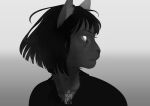  2019 anthro azuza bust_portrait clothed clothing dated felid female hair hi_res inner_ear_fluff looking_aside mammal monochrome mouth_closed neck_tuft portrait short_hair signature simple_background solo tuft 