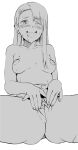  1girl absurdres black_hair breasts completely_nude drooling female_masturbation greyscale head_cha_la highres ijiranaide_nagatoro-san long_hair masturbation monochrome nagatoro_hayase nude one_eye_closed open_mouth pussy saliva sitting small_breasts spread_legs spread_pussy sweat sweatdrop wariza white_background 