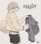  absurd_res anthro beastars biceps blush clothing collot_(beastars) hi_res leborkss male male/male muscular pecs shirtless solo 