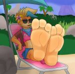  activision anthro barefoot beach crash_bandicoot_(series) eyewear feet female foot_fetish fur paws pirate_tawna seaside solo sunglasses xcosmicfetishx 