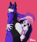  absurd_res anthro anus bent_over blush blushing_profusely butt canid canine canis dick_sucking_lips flaccid genitals hi_res lips lipstick long_nails looking_at_viewer looking_back makeup male mammal morado_(buub) nails penis solo spread_butt spreading vjsins wolf 