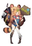  1girl absurdres animal_ears artist_request asymmetrical_footwear bangs blue_overalls boots brown_eyes brown_gloves brown_hair eversoul full_body gloves highres holding holding_sign knee_boots lantern leaf leaf_on_head looking_at_viewer medium_hair official_art open_mouth overall_shorts overalls raccoon_ears raccoon_girl raccoon_tail sharinne_(eversoul) shovel sign simple_background single_knee_boot single_thigh_boot solo standing tachi-e tail thigh_boots thighhighs transparent_background white_thighhighs 