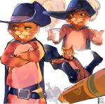  anthro belt boots cape clothing container crossed_arms cup digital_media_(artwork) domestic_cat dreamworks felid feline felis footwear fur green_eyes hat headgear headwear hi_res holding_object male mammal milk open_mouth open_smile orange_body orange_fur pink_nose puss_in_boots_(dreamworks) puss_in_boots_(film) puss_in_boots_the_last_wish simple_background smile sugiloaf tabby_cat whiskers white_background 