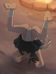  1girl ass bandages black_hair dororo_(character) dororo_(tezuka) feet full_body groin handstand haruyama_kazunori japanese_clothes long_hair ponytail solo upside-down 