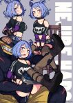  alternate_costume black_panties black_shirt black_skin blue_eyes blue_hair boku_no_hero_academia boots bound bound_wrists brain collar colored_skin crop_top cum denim denim_skirt drill_hair exposed_brain fingerless_gloves fishnet_pantyhose fishnets gloves hadou_nejire hetero highres monster navel noumu_(boku_no_hero_academia) official_alternate_hairstyle panties pantyhose penis pussy reverse_suspended_congress saltydanshark sex shirt short_hair skirt skull_print twin_drills underwear 