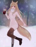  absurd_res alcohol alcoholic_drink animal_ears animal_humanoid beverage black_boots black_clothing black_footwear black_legwear black_stockings blonde_hair boots bottomless breasts canid canid_humanoid canine canine_humanoid cinnamon_(spice) clothed clothing coat erroten feet female footwear fox fox_ears hair hi_res holo_(spice_and_wolf) hot_drink humanoid humanoid_feet humanoid_hands legwear mammal mammal_humanoid mulled_wine plantigrade red_clothing red_coat red_eyes red_topwear scarf smile smiling_at_viewer snow solo spice_and_wolf stockings tail topless topwear wine winter 