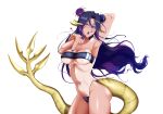  absurdres baenalux blue_hair breasts d.su-yay dragon_girl dragon_horns dragon_tail eyeshadow gris_swimsuit hair_bun highres horns incredibly_absurdres indie_virtual_youtuber kiss lipstick long_hair makeup meme_attire non-web_source one-piece_swimsuit one_eye_closed purple_eyes purple_hair see-through see-through_swimsuit strapless strapless_swimsuit swimsuit tail underboob 