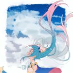  1girl blue_cape blue_eyes blue_hair cape cure_sky gradient_hair highres hirogaru_sky!_precure long_hair magical_girl multicolored_hair open_mouth pink_hair precure single_sidelock sky solo sora_harewataru tete_a very_long_hair wing_hair_ornament 