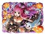  1girl black_dress black_gloves breasts choker cleavage crown dress gloves gothic_lolita halloween halloween_costume jack-o&#039;-lantern lolita_fashion long_hair looking_at_viewer official_art one_piece one_piece_treasure_cruise open_mouth perona pink_hair tongue tongue_out 