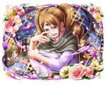  1girl brown_hair charlotte_pudding crying crying_with_eyes_open earrings film_strip flower flower_earrings jewelry long_hair official_art one_piece one_piece_treasure_cruise solo tears third_eye twintails 