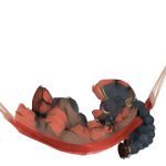  1:1 alpha_channel anthro black_body black_fur black_hair breasts chibi ear_piercing female fur generation_7_pokemon hair hammock hi_res hooves long_hair mudsdale nintendo piercing pokemon pokemon_(species) red_body red_fur relaxed_expression relaxing smeevel27 solo 