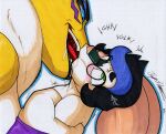  anthro bandai_namco black_sclera blush bodily_fluids breasts clothing deep_kiss digimon digimon_(species) dominant dominant_gynomorph dominant_intersex duo extreme_french_kiss french_kissing fur gynomorph hi_res intersex intersex/male kissing licking long_tongue male mammal mouse murid murine nipples renamon rodent rotten_owl simple_background tongue tongue_out traditional_media_(artwork) white_background white_body white_fur yellow_body yellow_fur 