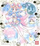  1girl blue_hair cure_la_mer full_body gradient_hair heart heart_in_eye highres laura_la_mer leggings long_hair magical_girl midriff multicolored_hair official_art pearl_hair_ornament pink_eyes pink_hair precure solo symbol_in_eye thick_eyelashes third-party_source tropical-rouge!_precure very_long_hair water white_leggings 