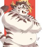  2023 anthro belly big_belly eyewear felid genitals glasses hi_res kemono licho_(tas) lifewonders male mammal navel overweight overweight_male pantherine penis qdng0atngbaqmce solo tiger tokyo_afterschool_summoners white_body 