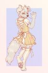  2022 absurd_res anthro blue_background canid canine canis clothed clothing digital_media_(artwork) domestic_dog fully_clothed fur girly grey_body grey_fur hi_res horn looking_at_viewer looking_back looking_back_at_viewer maid_uniform male mammal pawpads simple_background smile solo uniform yshanii 