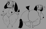  anthro bent_over big_breasts big_butt bodily_fluids breasts butt canid canine canis disembodied_penis domestic_dog duo erection female genital_fluids genitals hi_res huge_breasts huge_butt kneeling lewd_dorky looking_at_viewer looking_back male mammal monochrome nintendo nintendo_switch nude open_mouth penis precum pussy question_mark side_boob slightly_chubby switch_dog thick_thighs wide_hips 