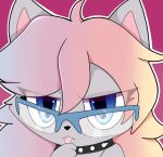  anonymous_artist blue_eyes domestic_cat dragkitty eyelashes eyewear felid feline felis glasses grey_body hair hi_res jewelry mammal multicolored_hair necklace paws rainbow_hair tongue 