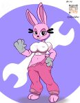  absurd_res big_breasts black_eyes breasts cazinkwolf clothed clothing eyelashes female fur gloves hair handwear hi_res lagomorph leporid looking_at_viewer looking_pleasured mammal no_underwear pink_body pink_clothing pink_fur pink_hair qr_code rabbit short_tail simple_background solo tail widget 