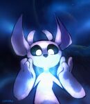  ambiguous_gender anthro cataxdrk2020 detailed_background duo fur glowing guardian_spirit half-length_portrait looking_at_another looking_down_at_another ori ori_(series) ori_and_the_blind_forest portrait sein watermark white_body white_eyes white_fur 