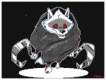  2023 4:3 4_fingers animated anthro arm_wraps black_background black_cloak black_clothing black_sclera canid canine canis cape cloak clothing death_(puss_in_boots) dreamworks fingers fur grey_body grey_fur high_framerate holding_object holding_weapon hood keke_(artist) male mammal puss_in_boots_(film) puss_in_boots_the_last_wish red_eyes running short_playtime sickle signature simple_background smile solo weapon wolf wraps 