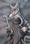  0laffson 2023 4_fingers anthro fingers fur grey_body grey_fur hi_res male red_eyes smile solo traditional_media_(artwork) 