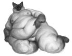  2022 anthro belly big_belly black_and_white cettus domestic_cat felid feline felis fupa genitals holding_belly lying male mammal monochrome nipples nude obese obese_anthro obese_male overweight overweight_anthro overweight_male penis reaching siamese simple_background small_penis solo white_background 