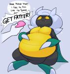 1_claw 2024 2_horns 4chan_anon anon anthro arthropod beetle begging belly beta_pokemon_(species) beta_pokemon_games big_belly biped black_body black_exoskeleton bloated bodily_fluids breasts claws colored countershade_exoskeleton countershading crumbs dialogue digital_drawing_(artwork) digital_media_(artwork) duo elytron exoskeleton featureless_breasts female finger_claws food force_feeding forced gholdenhoe green_body green_exoskeleton hair hands_on_belly horn humanoid insect interrupted_speech kaburion_(beta_pokemon) nintendo non-mammal_breasts obese overweight pastry pointy_speech_bubble pokemon shaded sitting small_breasts snaggle_tooth speech_bubble sprinkles sweat talking_to_viewer toe_claws translucent_speech_bubble yelling yellow_body yellow_countershading yellow_exoskeleton yellow_sclera