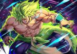  1boy abs absurdres angry artist_name aura biceps blank_eyes bracer broly_(dragon_ball_super) cape clenched_teeth collarbone commentary dragon_ball dragon_ball_super dragon_ball_super_broly energy english_commentary feet_out_of_frame fur_cape green_cape green_hair highres hydeover9000 large_pectorals legendary_super_saiyan male_focus muscular muscular_male navel pants pectorals purple_pants scar scar_on_arm scar_on_chest scar_on_stomach solo space spiked_hair stomach super_saiyan teeth topless_male twitter_username v-shaped_eyebrows veins waist_cape watermark 